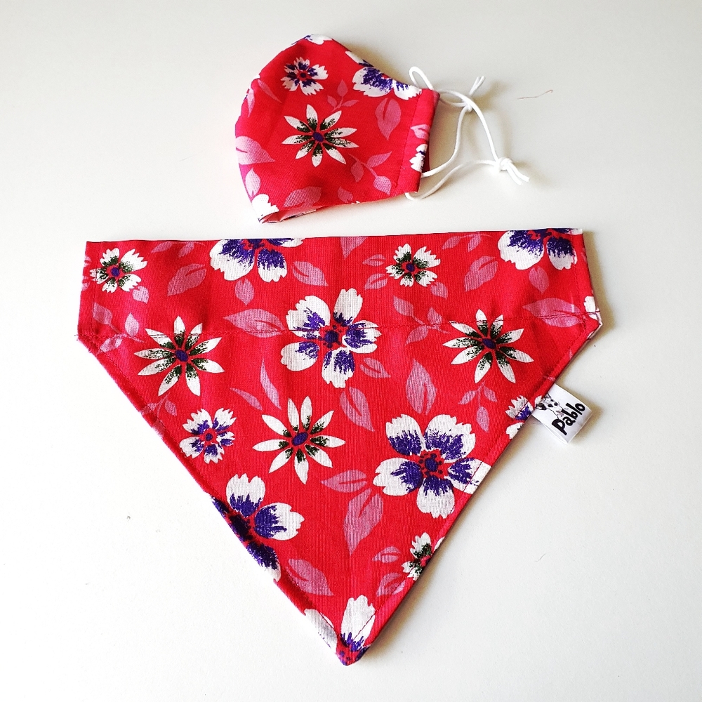 3 for $15 * Pink Floral Dog Bandana / Face Mask - Picture 4 of 10